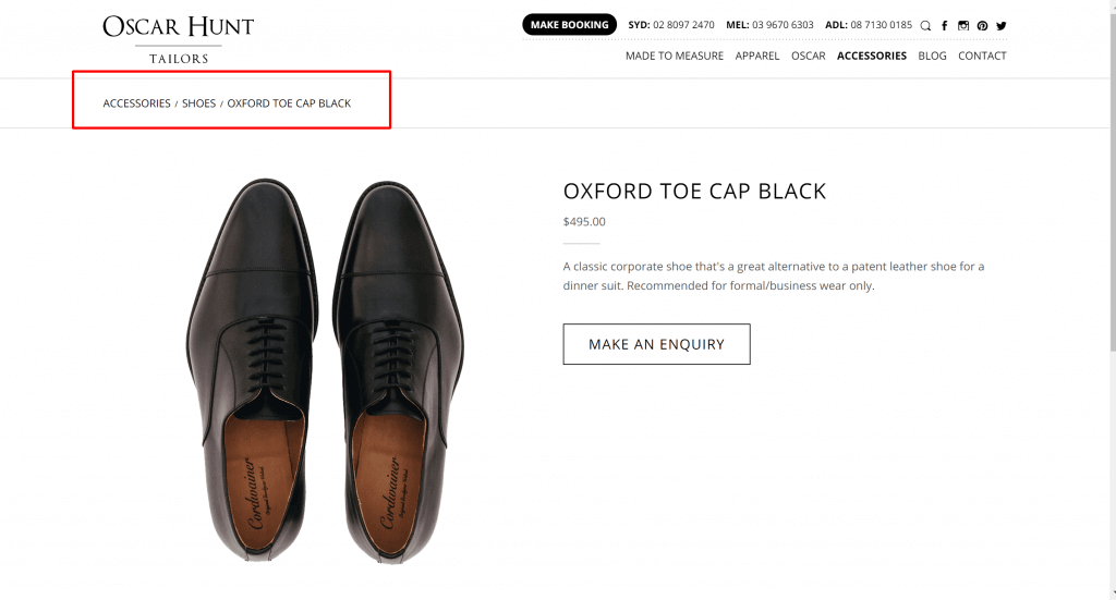 Oxford toe cap Black Oscar Hunt Tailors